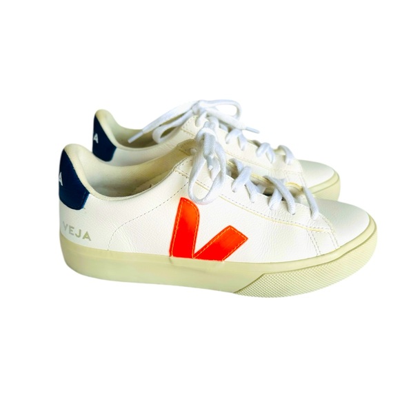 VEJA WOMAN’S CAMPO WHITE ORANGE FLUO COBALT SNEAKERS - Picture 3 of 8
